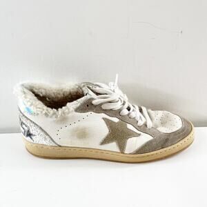 Golden Goose Ball Star Nappa Leather Sherpa Trim Gray White Sneakers 39